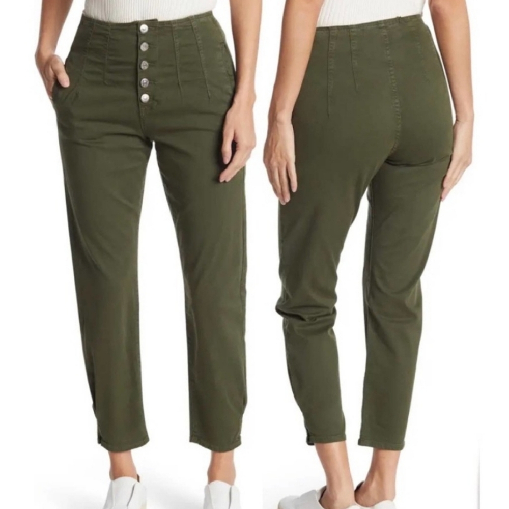 Veronica Beard Nita Peg Leg High Rise Pants In Army Green Button Fly Size 26